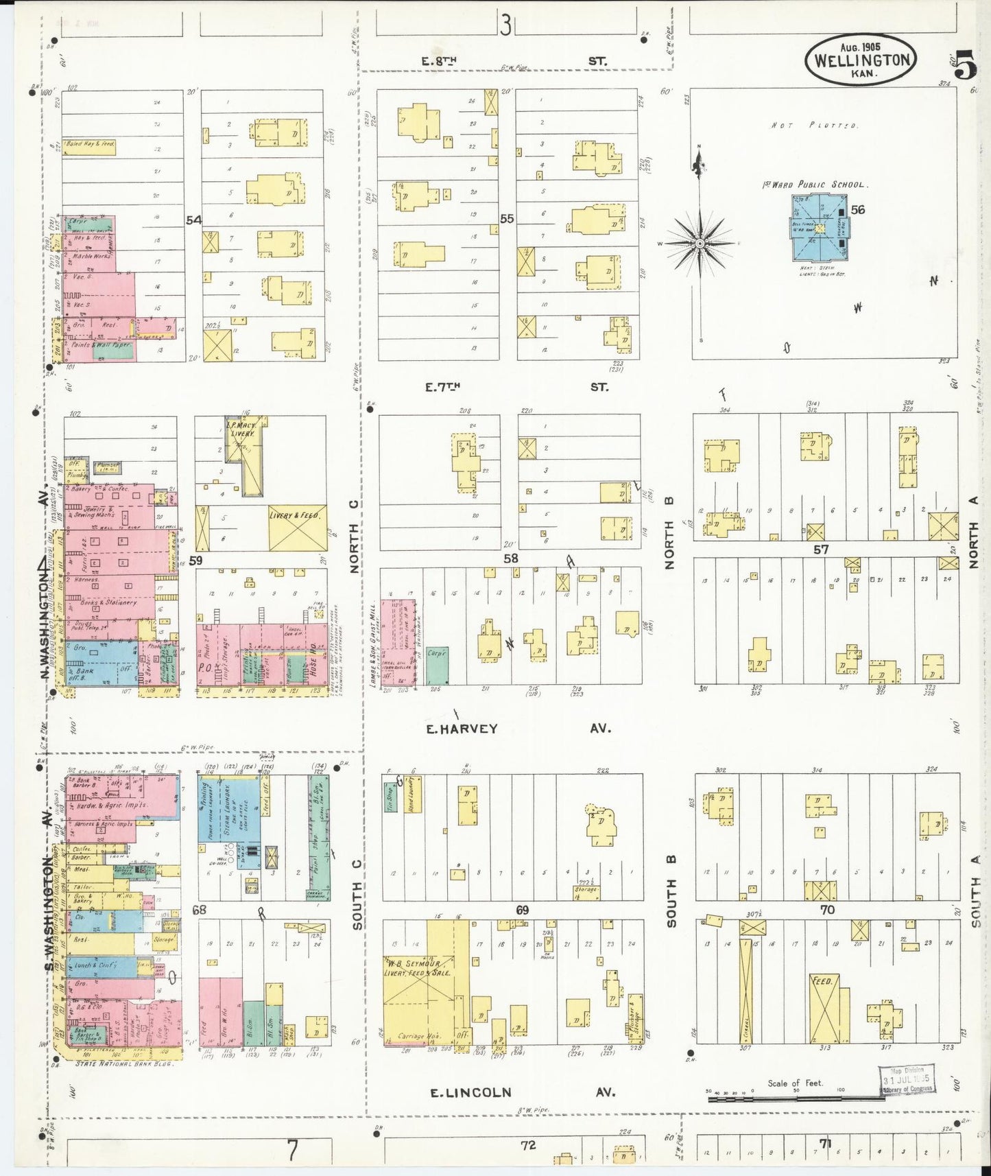 Sanborn Fire Insurance Map from Wellington, Sumner County, Kansas (1905), Sheet #0005 - Complete Map Set gallery image, historic Sanborn map, vintage wall art, Kansas Kansas