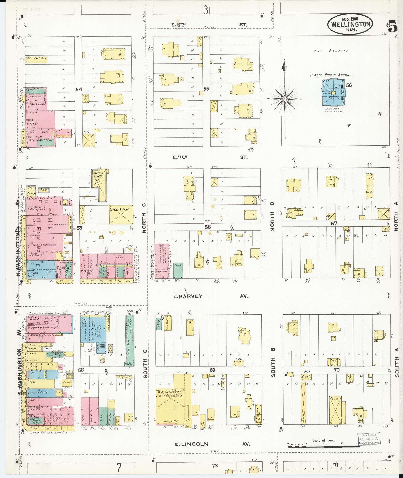 Sanborn Fire Insurance Map from Wellington, Sumner County, Kansas (1905), Sheet #0005 - Complete Map Set gallery image, historic Sanborn map, vintage wall art, Kansas Kansas