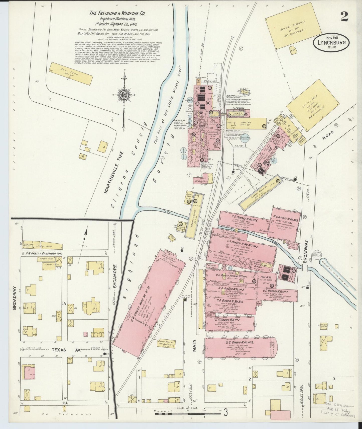 Sanborn Fire Insurance Map from Lynchburg, Highland County, Ohio (1911), Sheet #0002 - Historic Sanborn Fire Insurance Map Print, vintage old map wall art, antique decor, genealogy gift, Ohio Ohio map