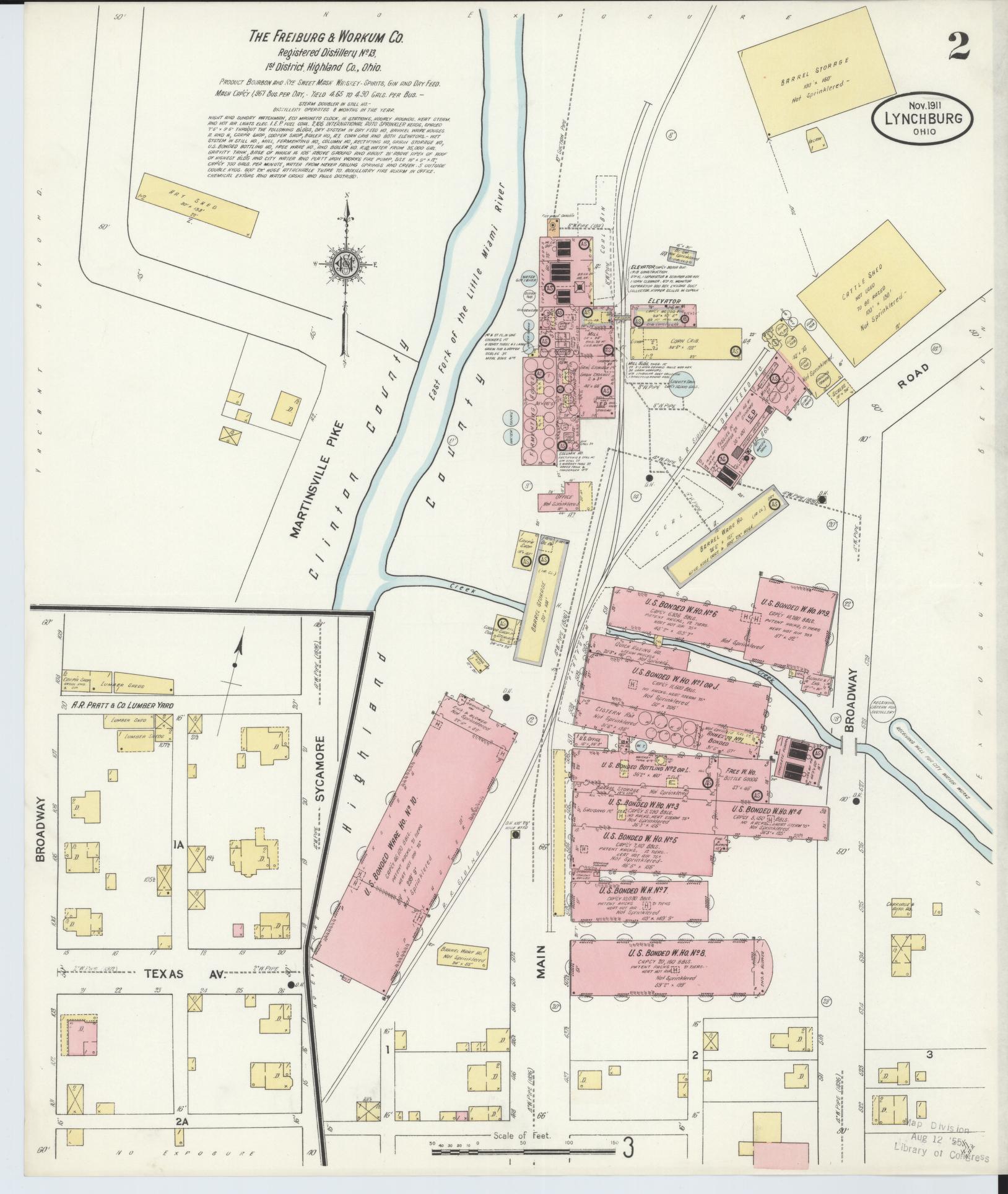 Sanborn Fire Insurance Map from Lynchburg, Highland County, Ohio (1911), Sheet #0002 - Historic Sanborn Fire Insurance Map Print, vintage old map wall art, antique decor, genealogy gift, Ohio Ohio map