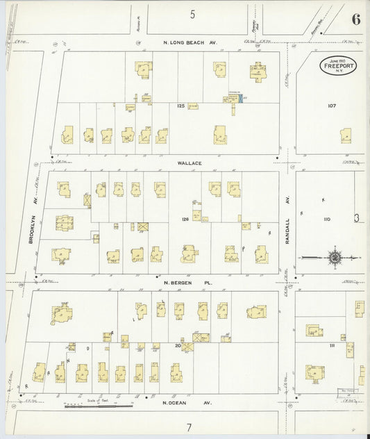 Sanborn Fire Insurance Map from Freeport, Nassau County, New York (1910), Sheet #0006 - Historic Sanborn Fire Insurance Map Print, vintage old map wall art, antique decor, genealogy gift, New York New York map