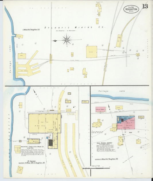 Sanborn Fire Insurance Map from Houghton, Houghton County, Michigan (1908), Sheet #0013 - Historic Sanborn Fire Insurance Map Print, vintage old map wall art, antique decor, genealogy gift, Michigan Michigan map
