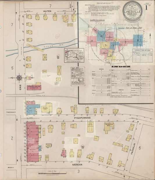 Sanborn Fire Insurance Map from Linesville, Crawford County, Pennsylvania (1934), Sheet #0001 - Complete Map Set gallery image, historic Sanborn map, vintage wall art, Pennsylvania Pennsylvania