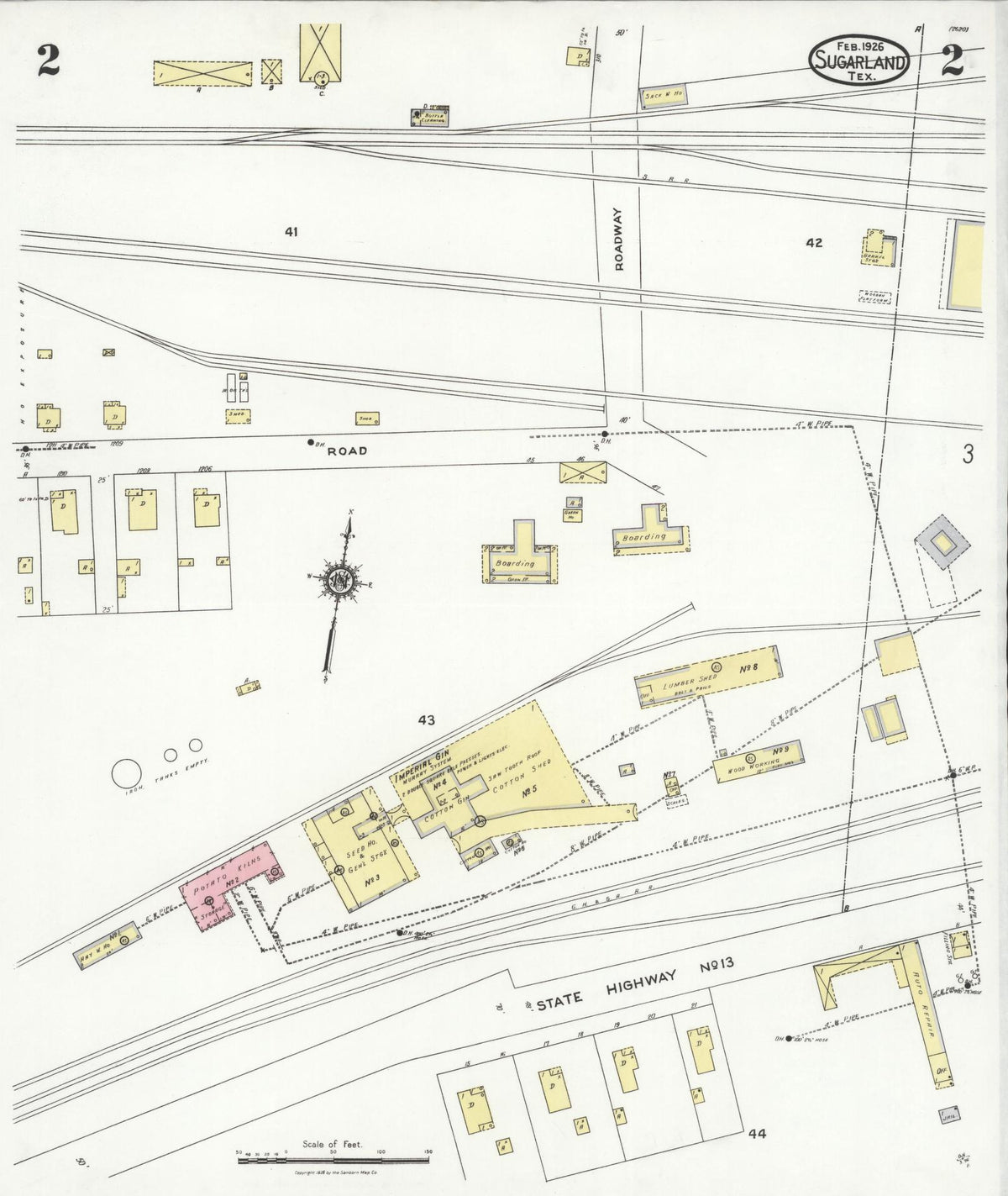 Sanborn Fire Insurance Map from Sugarland, Fort Bend County, Texas (1926), Sheet #0002 - Complete Map Set gallery image, historic Sanborn map, vintage wall art, Texas Texas