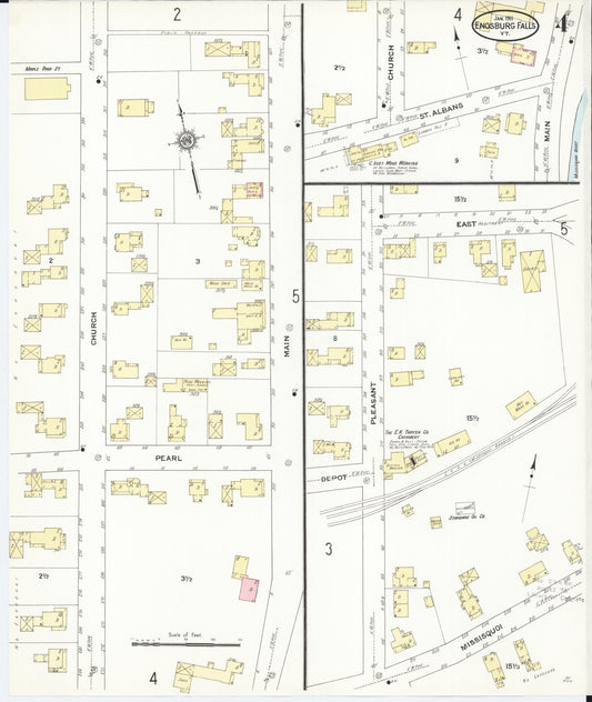 Sanborn Fire Insurance Map from Enosburg Falls, Franklin County, Vermont (1911), Sheet #0004 - Historic Sanborn Fire Insurance Map Print, vintage old map wall art, antique decor, genealogy gift, Vermont Vermont map