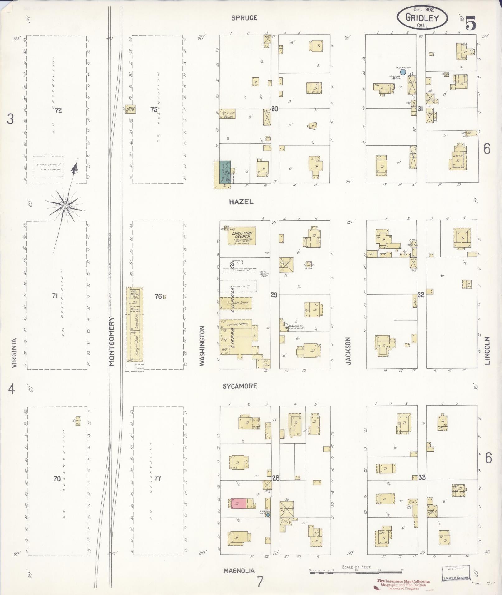 Sanborn Fire Insurance Map from Gridley, Butte County, California (1902), Sheet #0005 - Historic Sanborn Fire Insurance Map Print, vintage old map wall art, antique decor, genealogy gift, California California map