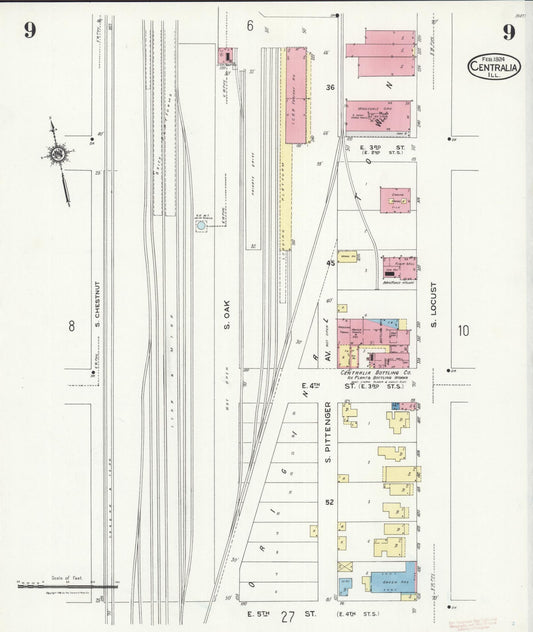 Sanborn Fire Insurance Map from Centralia, Marion, Clinton, Jefferson, and Washington Counties, Illinois (1924), Sheet #0009 - Historic Sanborn Fire Insurance Map Print, vintage old map wall art, antique decor, genealogy gift, Illinois Illinois map