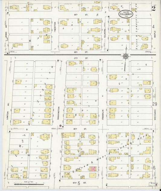 Sanborn Fire Insurance Map from Columbus, Bartholomew County, Indiana (1912), Sheet #0002 - Historic Sanborn Fire Insurance Map Print, vintage old map wall art, antique decor, genealogy gift, Indiana Indiana map