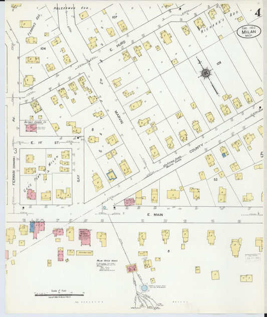 Sanborn Fire Insurance Map from Milan, Washtenaw And Monroe Counties, Michigan (1922), Sheet #0004 - Historic Sanborn Fire Insurance Map Print, vintage old map wall art, antique decor, genealogy gift, Michigan Michigan map