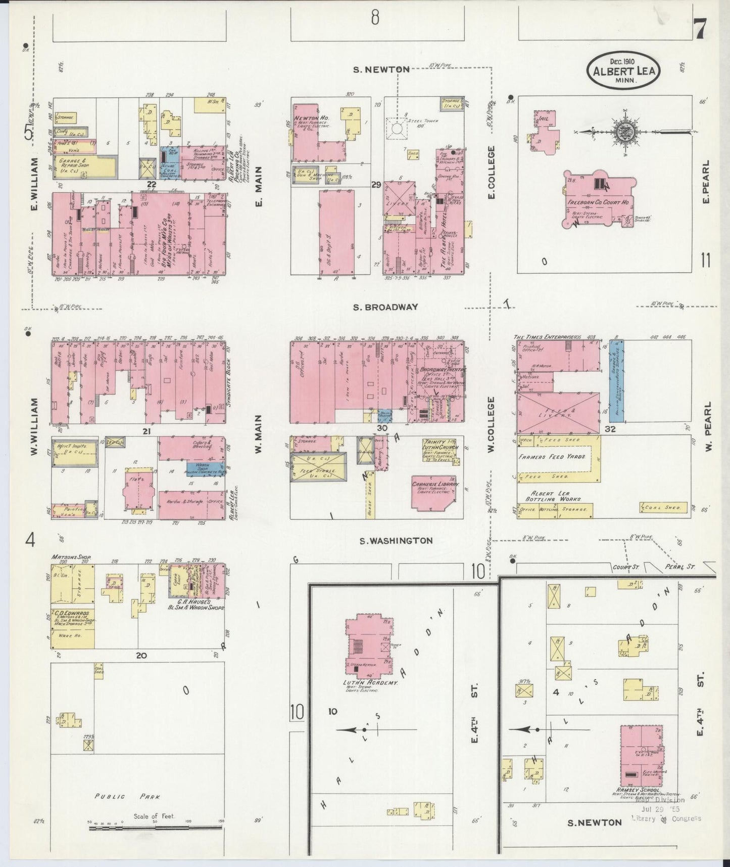 Sanborn Fire Insurance Map from Albert Lea, Freeborn County, Minnesota (1910), Sheet #0007 - Historic Sanborn Fire Insurance Map Print, vintage old map wall art, antique decor, genealogy gift, Minnesota Minnesota map
