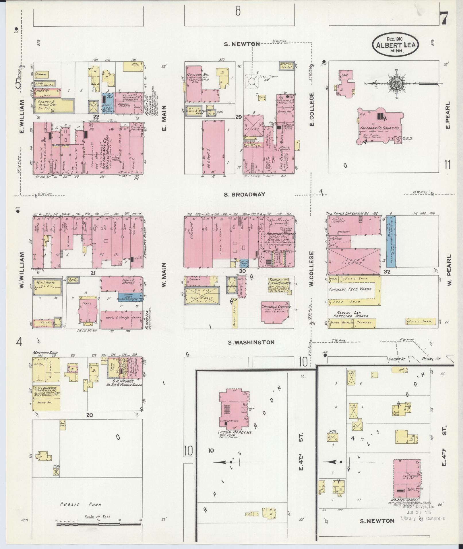 Sanborn Fire Insurance Map from Albert Lea, Freeborn County, Minnesota (1910), Sheet #0007 - Historic Sanborn Fire Insurance Map Print, vintage old map wall art, antique decor, genealogy gift, Minnesota Minnesota map