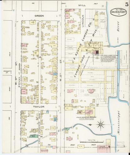 Sanborn Fire Insurance Map from Davenport, Scott County, Iowa (1886), Sheet #0005 - Historic Sanborn Fire Insurance Map Print