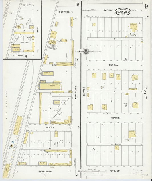 Sanborn Fire Insurance Map from Plainview, Hale County, Texas (1910), Sheet #0009 - Historic Sanborn Fire Insurance Map Print, vintage old map wall art, antique decor, genealogy gift, Texas Texas map