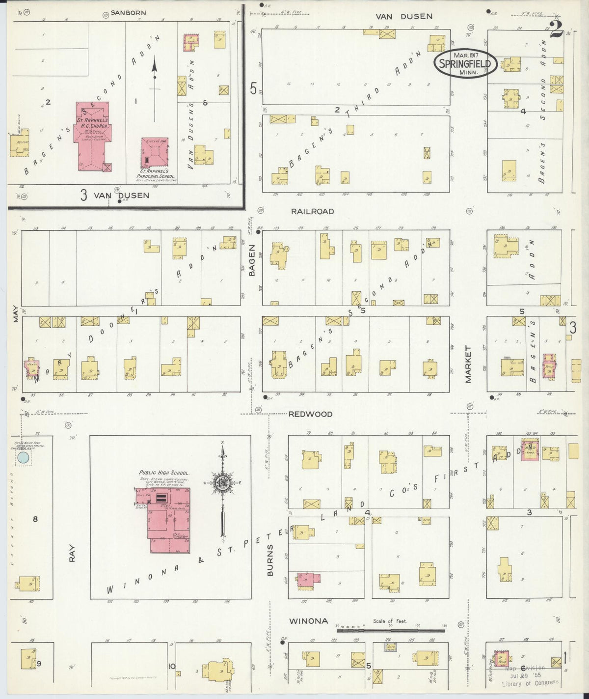 Sanborn Fire Insurance Map from Springfield, Brown County, Minnesota (1917), Sheet #0002 - Historic Sanborn Fire Insurance Map Print, vintage old map wall art, antique decor, genealogy gift, Minnesota Minnesota map