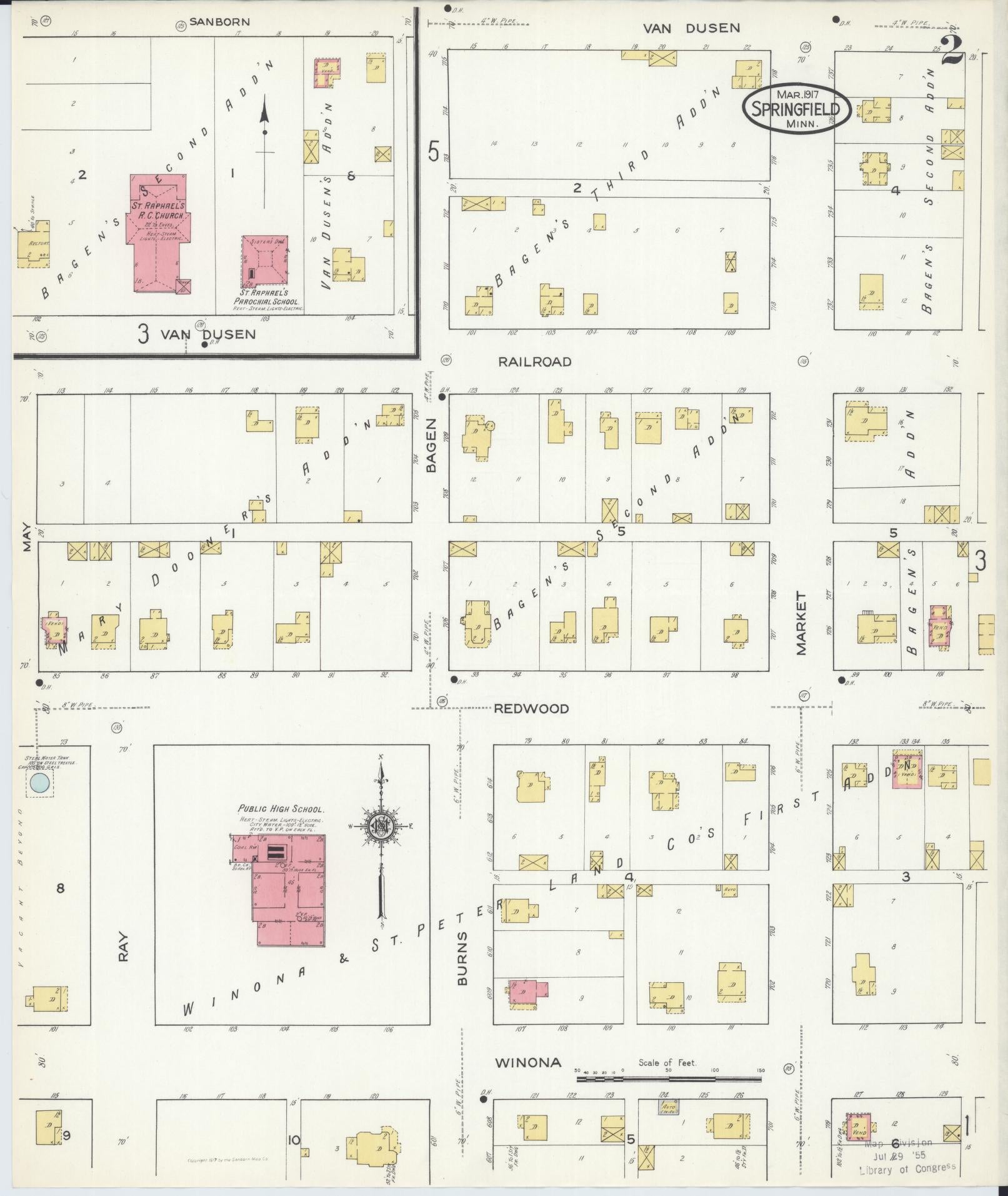 Sanborn Fire Insurance Map from Springfield, Brown County, Minnesota (1917), Sheet #0002 - Historic Sanborn Fire Insurance Map Print, vintage old map wall art, antique decor, genealogy gift, Minnesota Minnesota map