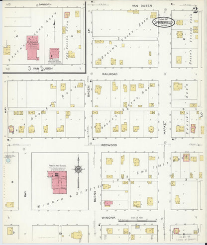 Sanborn Fire Insurance Map from Springfield, Brown County, Minnesota (1917), Sheet #0002 - Historic Sanborn Fire Insurance Map Print, vintage old map wall art, antique decor, genealogy gift, Minnesota Minnesota map