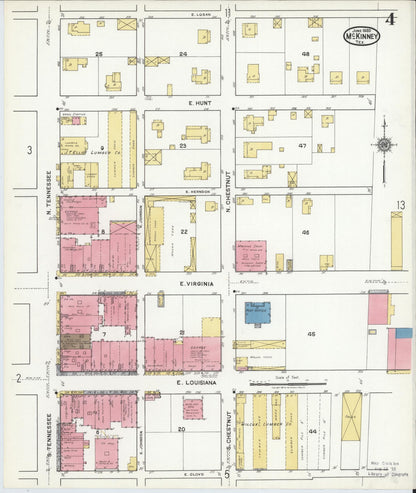 Sanborn Fire Insurance Map from McKinney, Collin County, Texas (1920), Sheet #0004 - Historic Sanborn Fire Insurance Map Print, vintage old map wall art, antique decor, genealogy gift, Texas Texas map