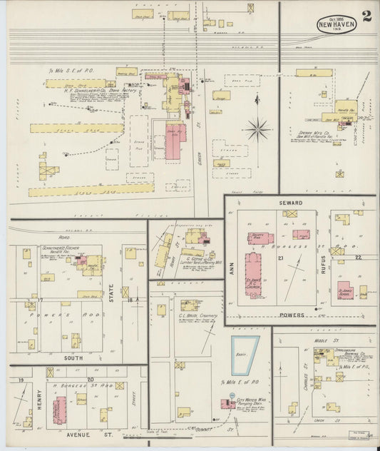 Sanborn Fire Insurance Map from New Haven, Allen County, Indiana (1895), Sheet #0002 - Historic Sanborn Fire Insurance Map Print, vintage old map wall art, antique decor, genealogy gift, Indiana Indiana map