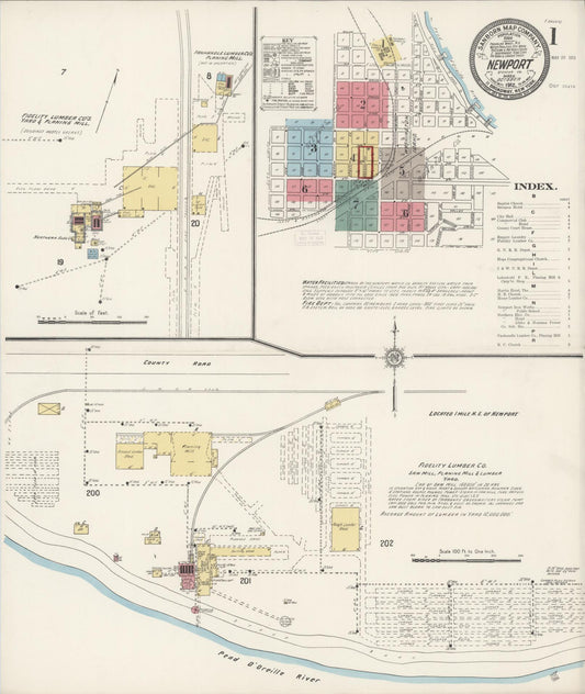 Sanborn Fire Insurance Map from Newport, Pend Orielle County, Washington (1912), Sheet #0001 - Historic Sanborn Fire Insurance Map Print, vintage old map wall art, antique decor, genealogy gift, Washington Washington map