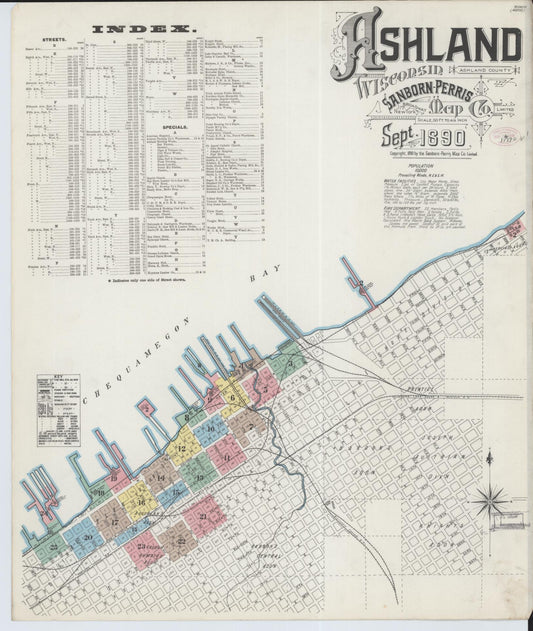 Sanborn Fire Insurance Map from Ashland, Ashland County, Wisconsin (1890), Sheet #0001 - Complete Map Set gallery image, historic Sanborn map, vintage wall art, Wisconsin Wisconsin