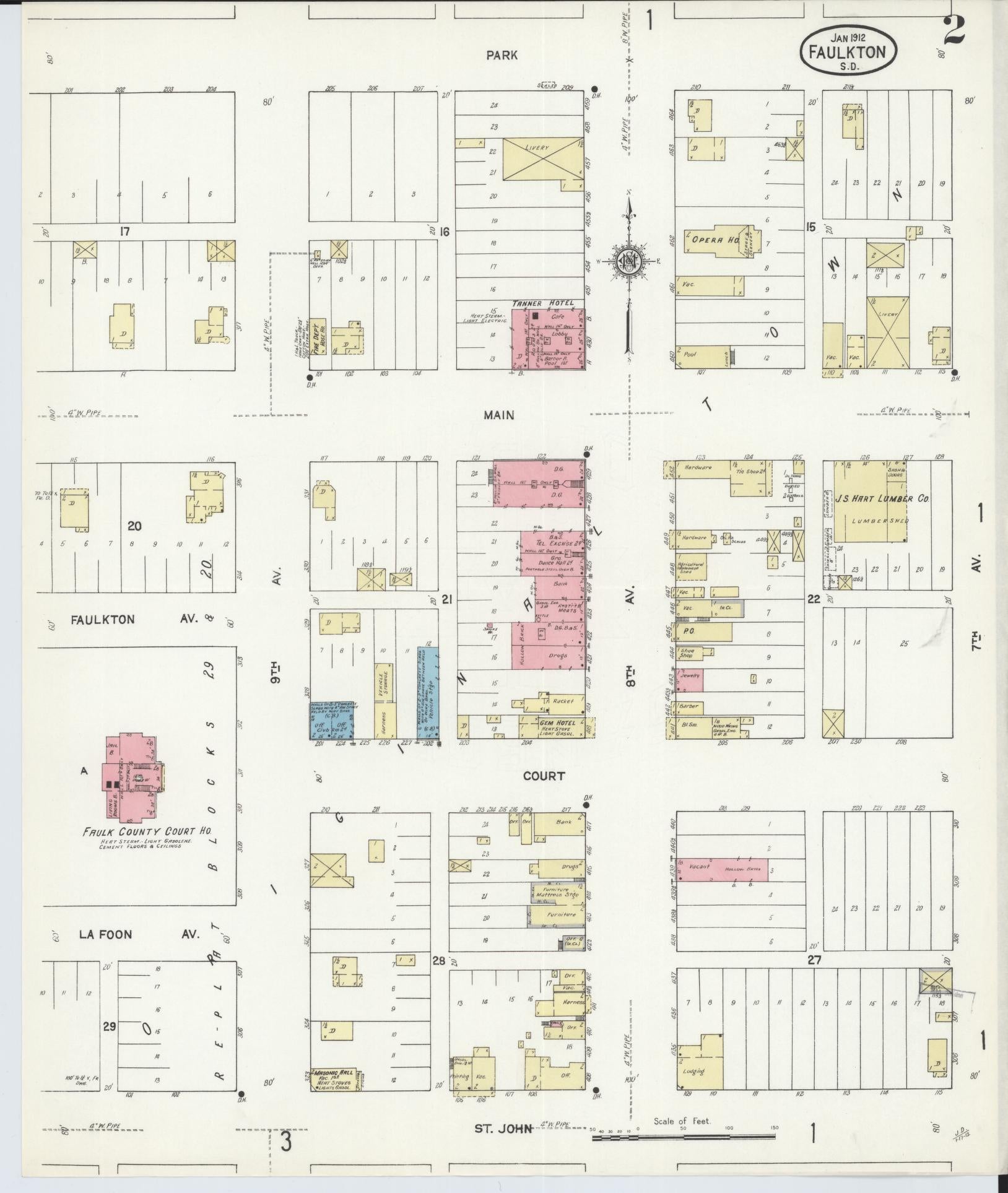 Sanborn Fire Insurance Map from Faulkton, Faulk County, South Dakota (1912), Sheet #0002 - Complete Map Set gallery image, historic Sanborn map, vintage wall art, South Dakota South Dakota