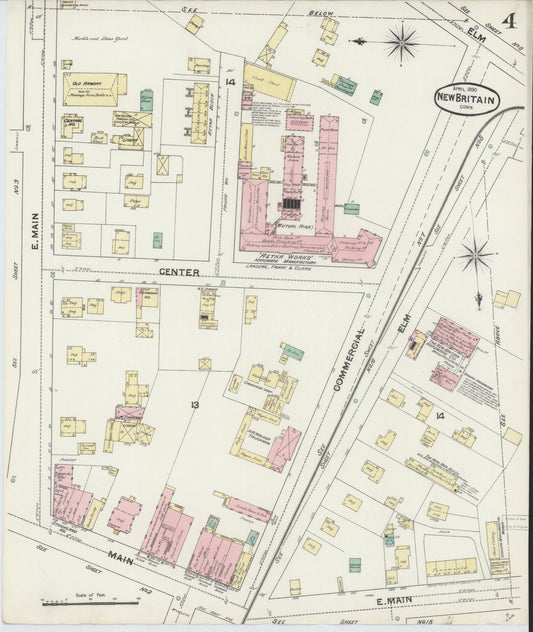 Sanborn Fire Insurance Map from New Britain, Hartford County, Connecticut (1890), Sheet #0004 - Historic Sanborn Fire Insurance Map Print, vintage old map wall art, antique decor, genealogy gift, Connecticut Connecticut map