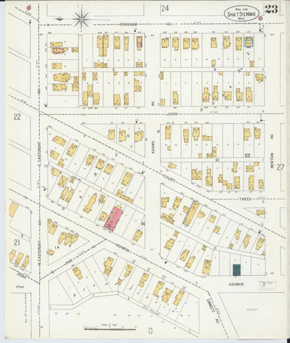 Sanborn Fire Insurance Map from Sault Sainte Marie, Chippewa County, Michigan (1906), Sheet #0023 - Historic Sanborn Fire Insurance Map Print, vintage old map wall art, antique decor, genealogy gift, Michigan Michigan map