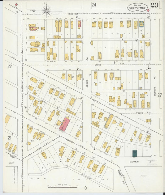Sanborn Fire Insurance Map from Sault Sainte Marie, Chippewa County, Michigan (1906), Sheet #0023 - Historic Sanborn Fire Insurance Map Print, vintage old map wall art, antique decor, genealogy gift, Michigan Michigan map
