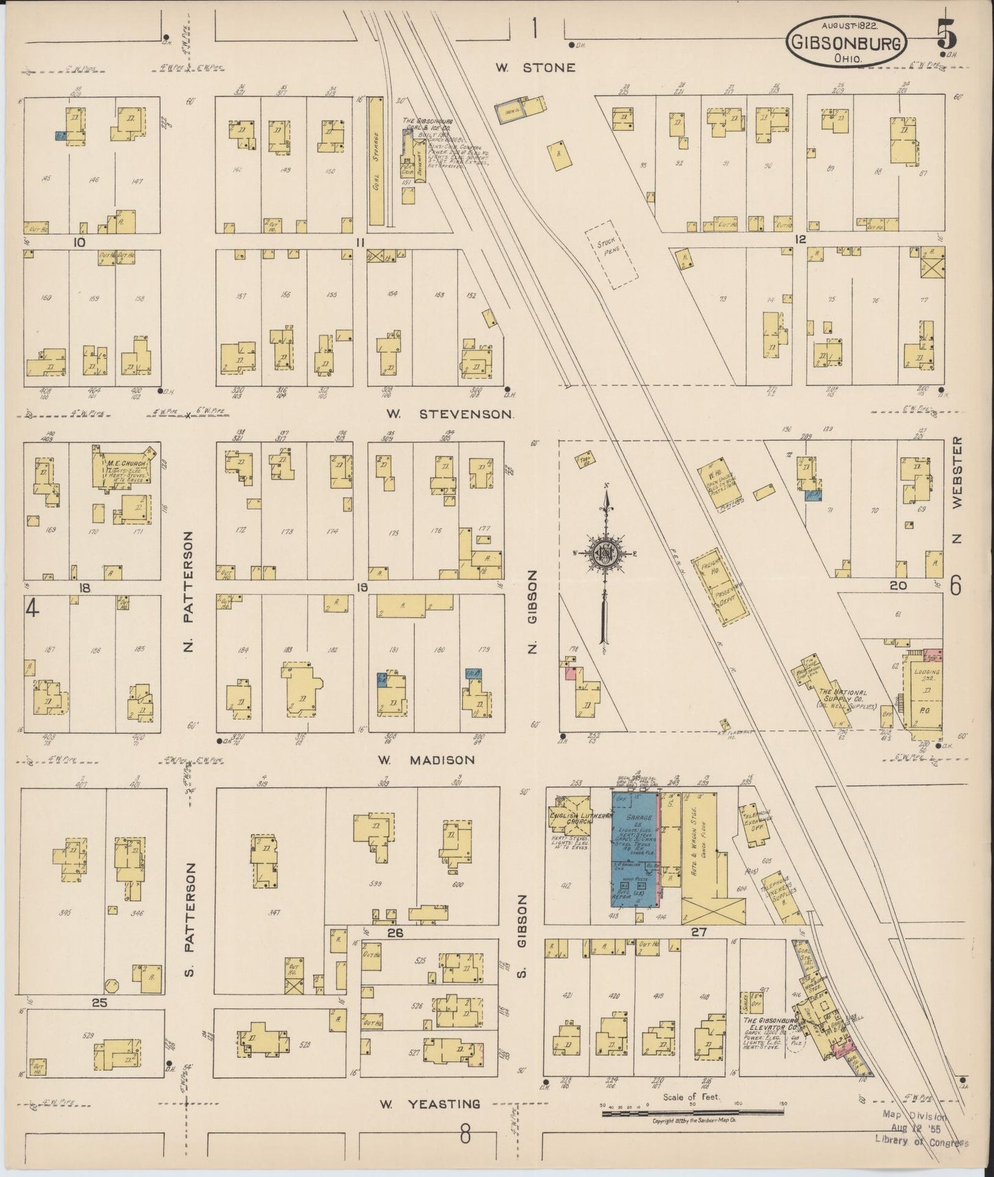 Sanborn Fire Insurance Map from Gibsonburg, Sandusky County, Ohio (1922), Sheet #0005 - Historic Sanborn Fire Insurance Map Print, vintage old map wall art, antique decor, genealogy gift, Ohio Ohio map