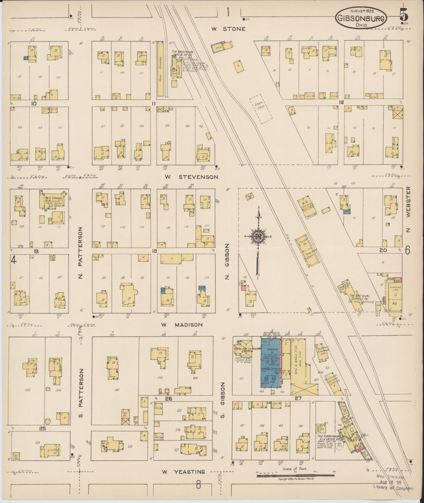 Sanborn Fire Insurance Map from Gibsonburg, Sandusky County, Ohio (1922), Sheet #0005 - Historic Sanborn Fire Insurance Map Print, vintage old map wall art, antique decor, genealogy gift, Ohio Ohio map