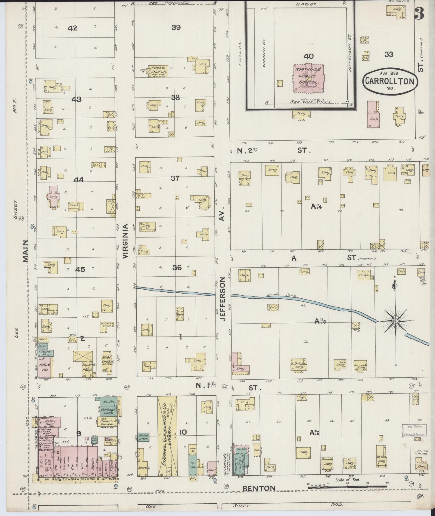 Sanborn Fire Insurance Map from Carrollton, Carroll County, Missouri (1888), Sheet #0003 - Historic Sanborn Fire Insurance Map Print, vintage old map wall art, antique decor, genealogy gift, Missouri Missouri map