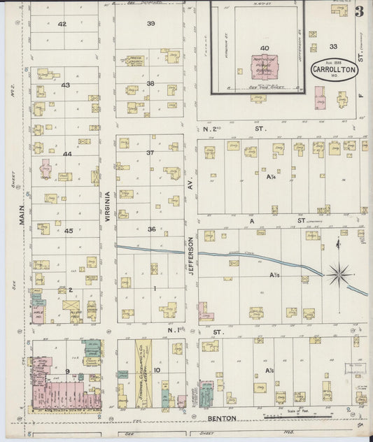 Sanborn Fire Insurance Map from Carrollton, Carroll County, Missouri (1888), Sheet #0003 - Historic Sanborn Fire Insurance Map Print, vintage old map wall art, antique decor, genealogy gift, Missouri Missouri map