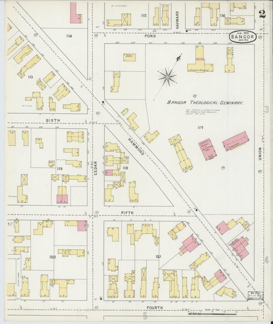 Sanborn Fire Insurance Map from Bangor, Penobscot County, Maine (1895), Sheet #0002 - Historic Sanborn Fire Insurance Map Print, vintage old map wall art, antique decor, genealogy gift, Maine Maine map