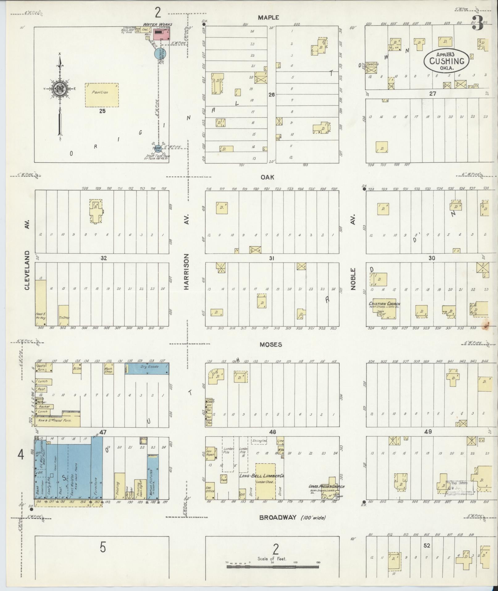 Sanborn Fire Insurance Map from Cushing, Payne County, Oklahoma (1913), Sheet #0003 - Complete Map Set gallery image, historic Sanborn map, vintage wall art, Oklahoma Oklahoma
