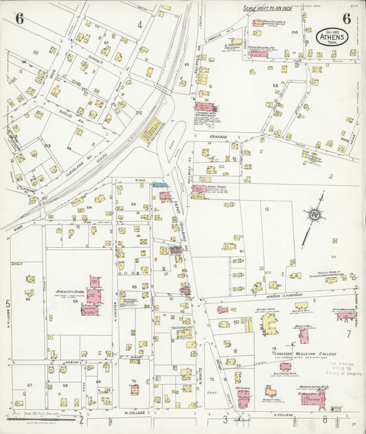 Sanborn Fire Insurance Map from Athens, McMinn County, Tennessee (1925), Sheet #0006 - Historic Sanborn Fire Insurance Map Print, vintage old map wall art, antique decor, genealogy gift, Tennessee Tennessee map