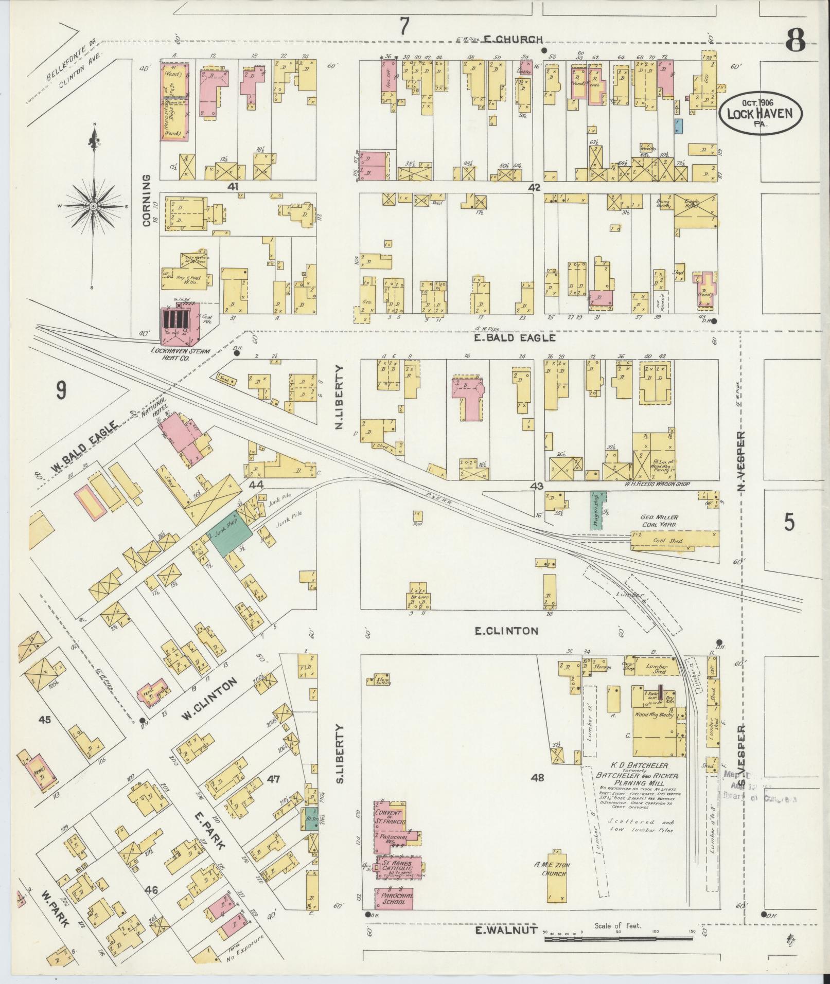 Sanborn Fire Insurance Map from Lock Haven, Clinton County, Pennsylvania (1906), Sheet #0008 - Complete Map Set gallery image, historic Sanborn map, vintage wall art, Pennsylvania Pennsylvania