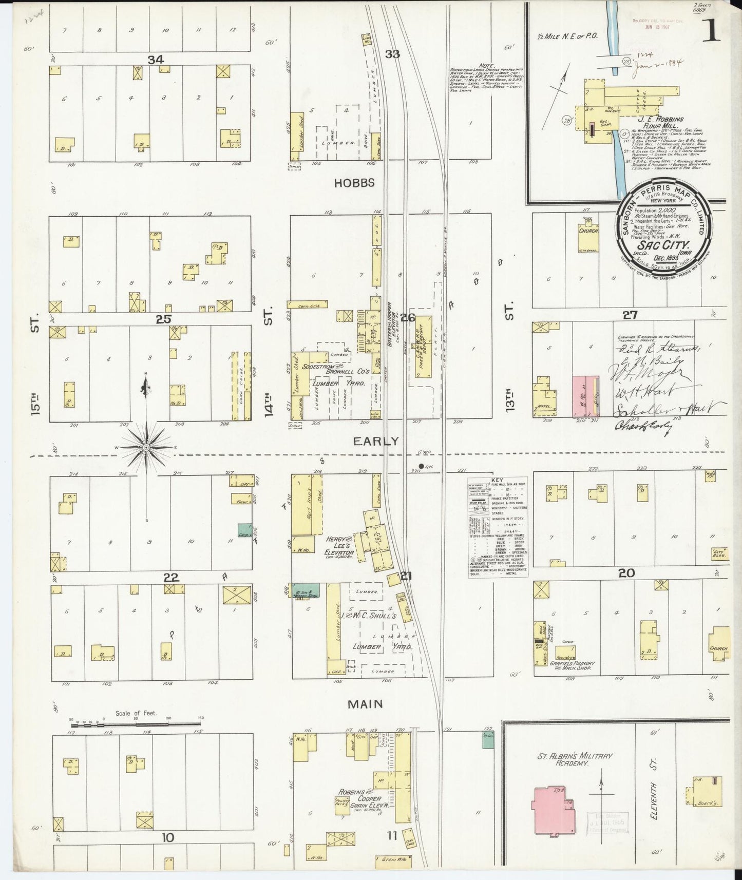 Sanborn Fire Insurance Map from Sac City, Sac County, Iowa (1893), Sheet #0001 - Historic Sanborn Fire Insurance Map Print, vintage old map wall art