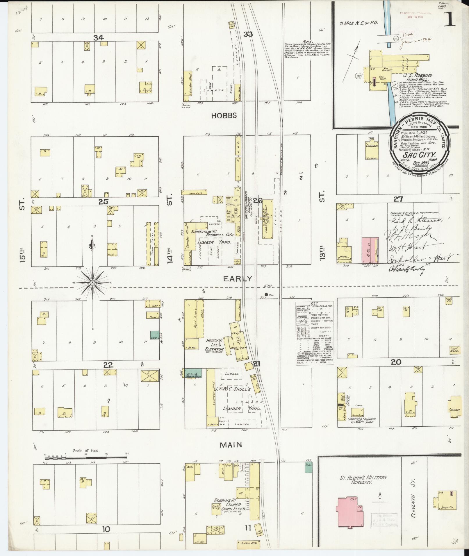 Sanborn Fire Insurance Map from Sac City, Sac County, Iowa (1893), Sheet #0001 - Historic Sanborn Fire Insurance Map Print, vintage old map wall art