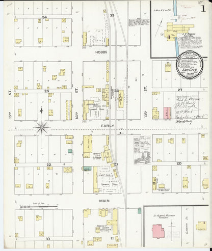 Sanborn Fire Insurance Map from Sac City, Sac County, Iowa (1893), Sheet #0001 - Historic Sanborn Fire Insurance Map Print, vintage old map wall art
