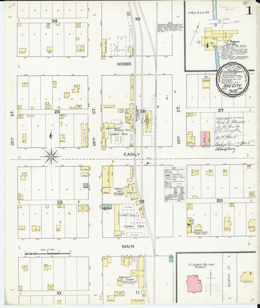 Sanborn Fire Insurance Map from Sac City, Sac County, Iowa (1893), Sheet #0001 - Historic Sanborn Fire Insurance Map Print, vintage old map wall art