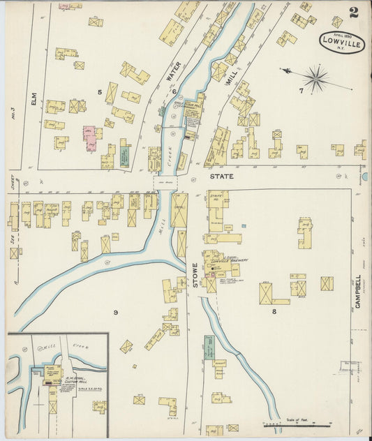 Sanborn Fire Insurance Map from Lowville, Lewis County, New York (1890), Sheet #0002 - Historic Sanborn Fire Insurance Map Print, vintage old map wall art, antique decor, genealogy gift, New York New York map