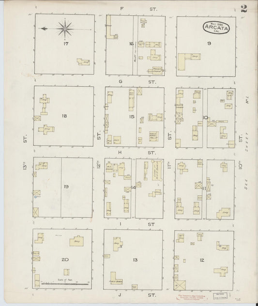 Sanborn Fire Insurance Map from Arcata, Humboldt County, California (1886), Sheet #0002 - Historic Sanborn Fire Insurance Map Print, vintage old map wall art, antique decor, genealogy gift, California California map