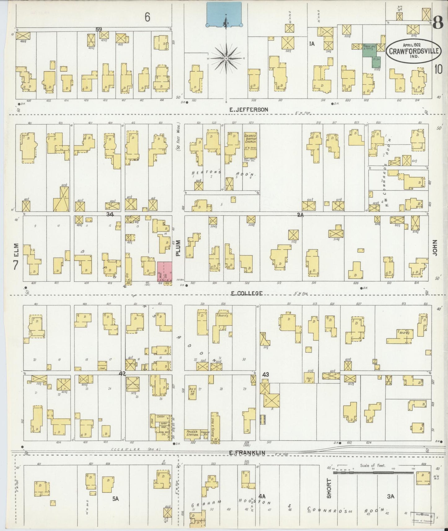 Sanborn Fire Insurance Map from Crawfordsville, Montgomery County, Indiana (1902), Sheet #0008 - Complete Map Set gallery image, historic Sanborn map, vintage wall art, Indiana Indiana