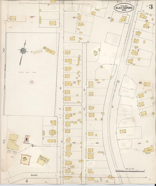 Sanborn Fire Insurance Map from Black Diamond, King County, Washington (1929), Sheet #0003 - Historic Sanborn Fire Insurance Map Print, vintage old map wall art, antique decor, genealogy gift, Washington Washington map