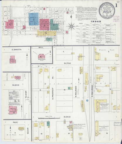 Sanborn Fire Insurance Map from Butler, Bates County, Missouri (1907), Sheet #0001 - Complete Map Set gallery image, historic Sanborn map, vintage wall art, Missouri Missouri