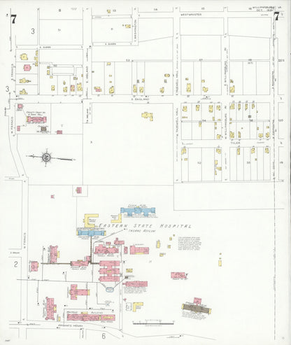 Sanborn Fire Insurance Map from Williamsburg, Independent Cities, Virginia (1933), Sheet #0007 - Complete Map Set gallery image, historic Sanborn map, vintage wall art, Virginia Virginia