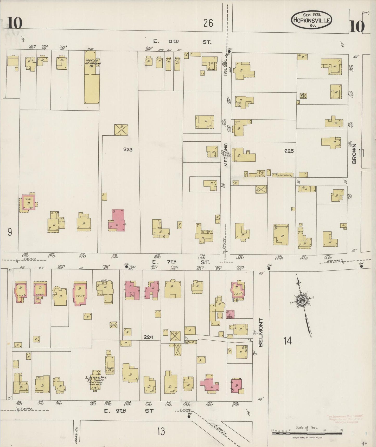 Sanborn Fire Insurance Map from Hopkinsville, Christian County, Kentucky (1923), Sheet #0010 - Complete Map Set gallery image, historic Sanborn map, vintage wall art, Kentucky Kentucky