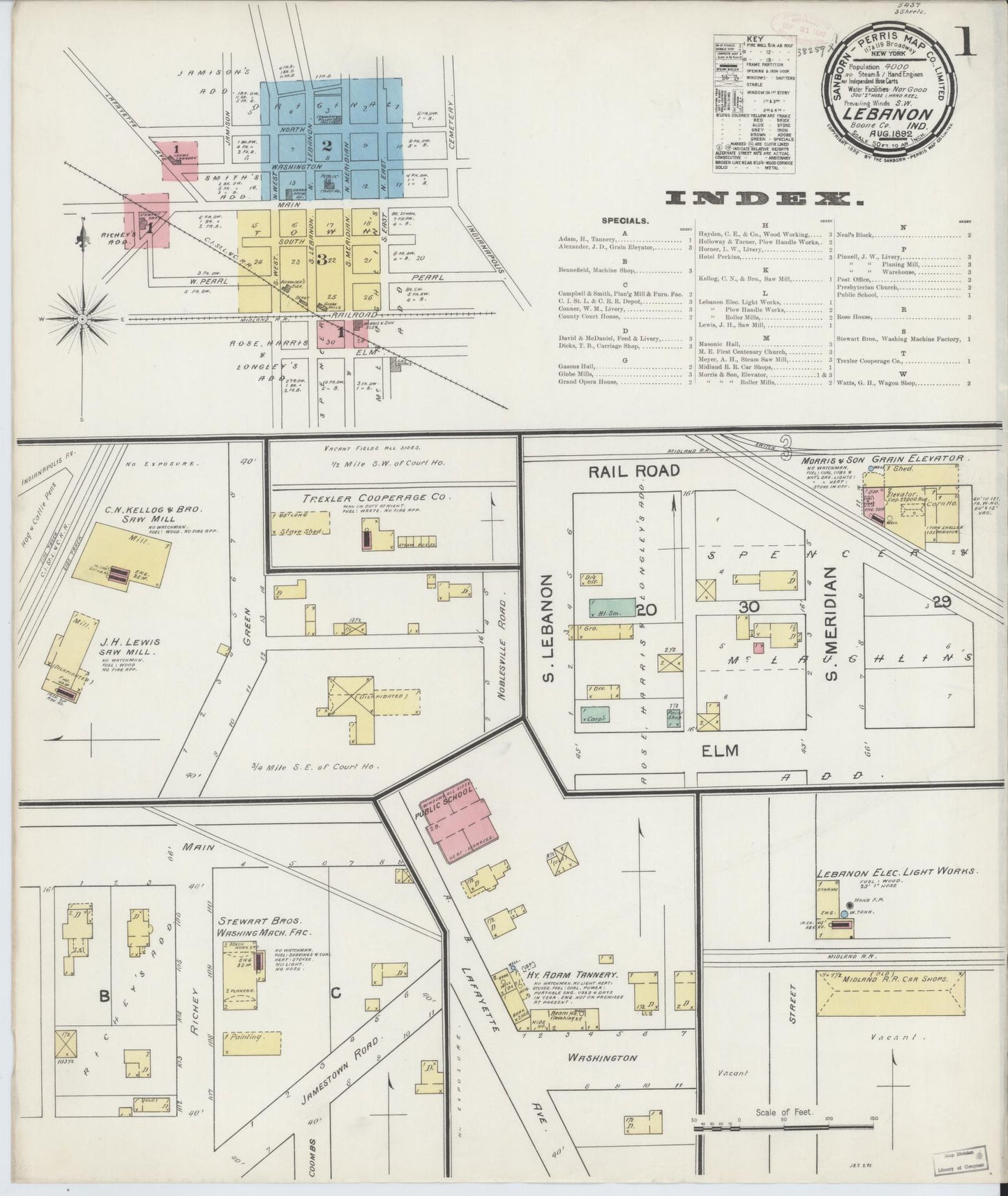 Sanborn Fire Insurance Map from Lebanon, Boone County, Indiana (1892), Sheet #0001 - Complete Map Set gallery image, historic Sanborn map, vintage wall art, Indiana Indiana