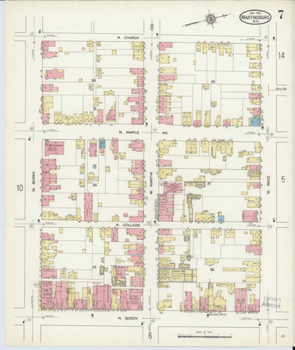Sanborn Fire Insurance Map from Martinsburg, Berkeley County, West Virginia (1913), Sheet #0007 - Complete Map Set gallery image, historic Sanborn map, vintage wall art, West Virginia West Virginia