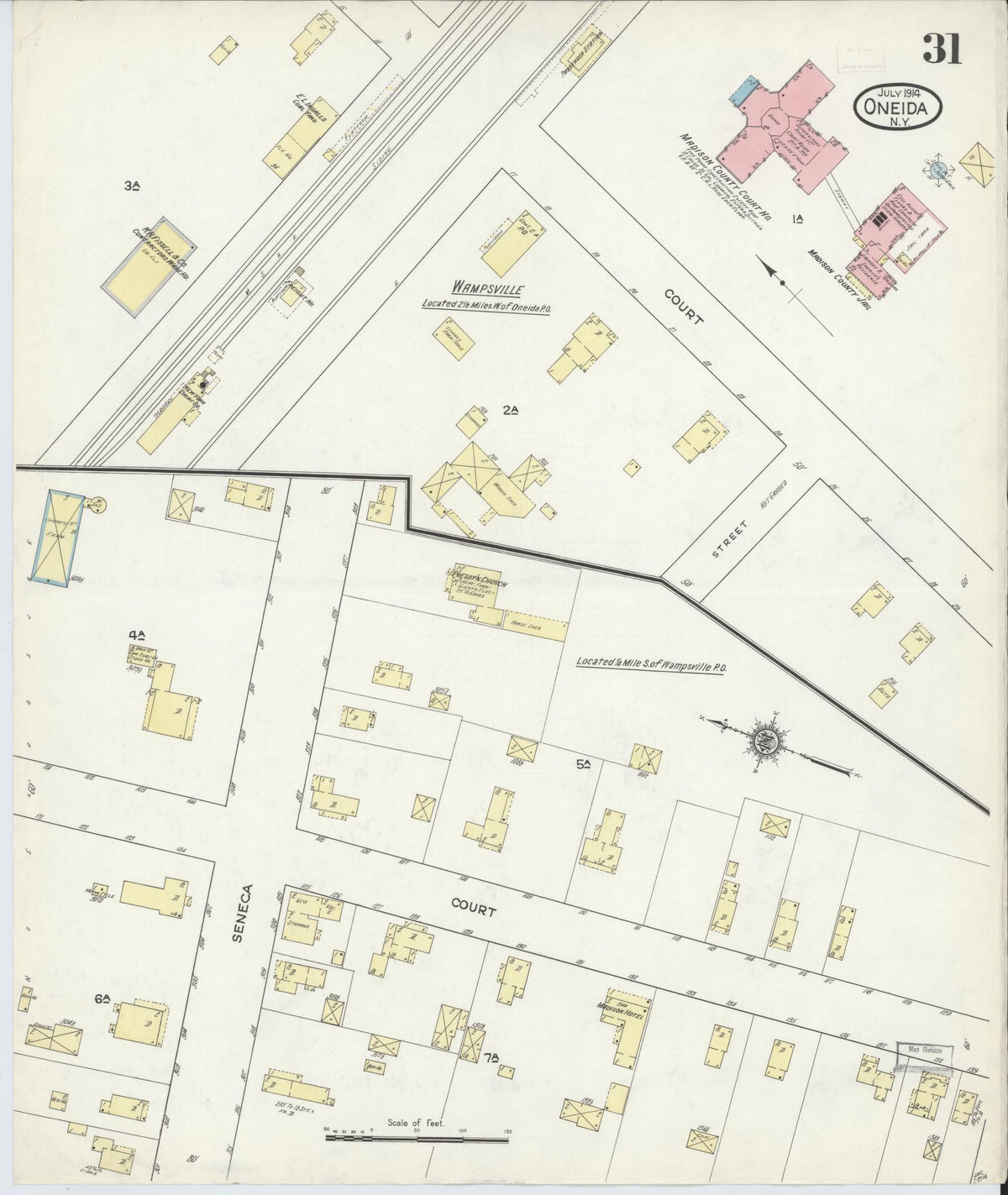 Sanborn Fire Insurance Map from Oneida, Madison County, New York (1914), Sheet #0031 - Historic Sanborn Fire Insurance Map Print, vintage old map wall art, antique decor, genealogy gift, New York New York map
